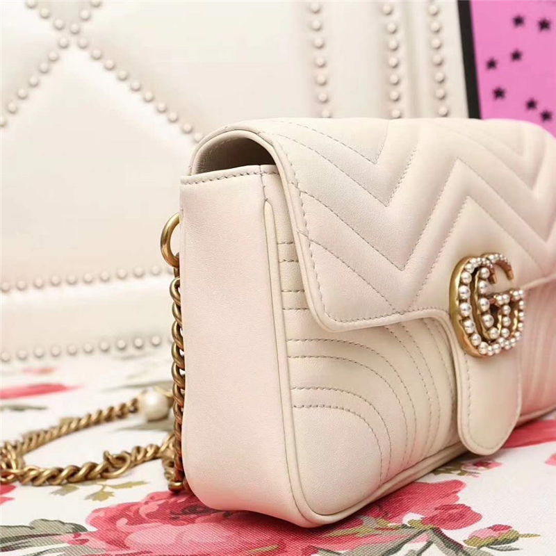 476809 GUCCI GG Marmont系列 絎縫 珍珠綴飾 多功能手包 白色