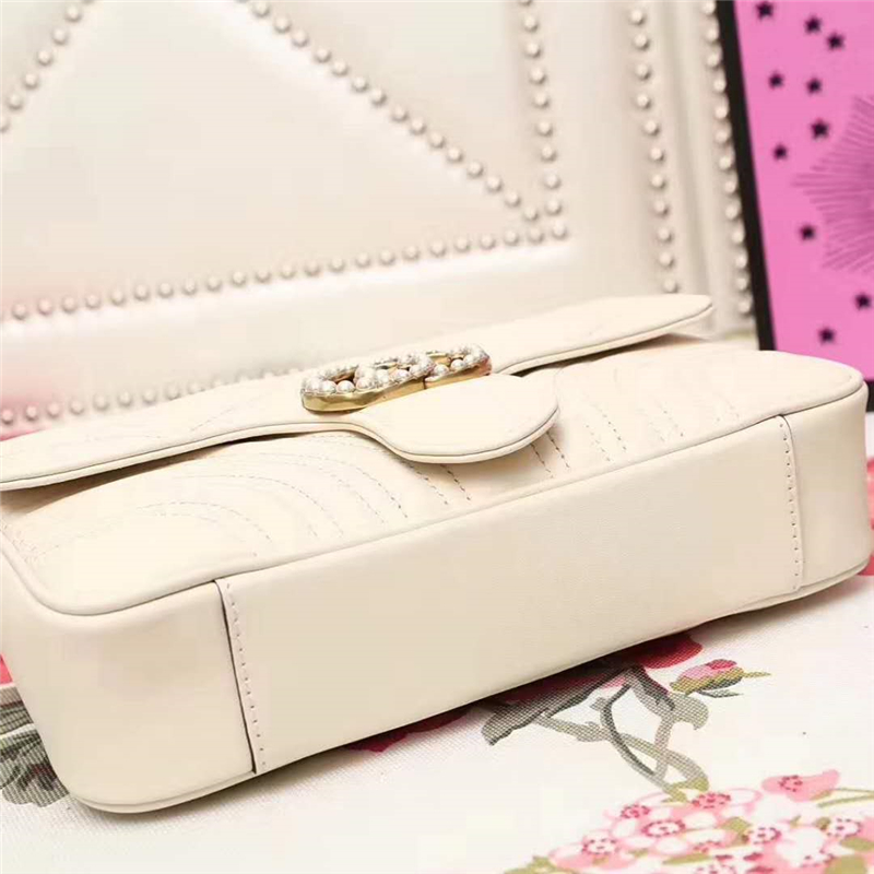 476809 GUCCI GG Marmont系列 絎縫 珍珠綴飾 多功能手包 白色