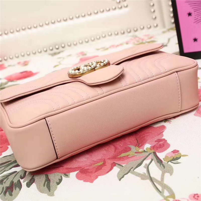 476809 GUCCI GG Marmont系列 絎縫 珍珠綴飾 多功能手包 粉色