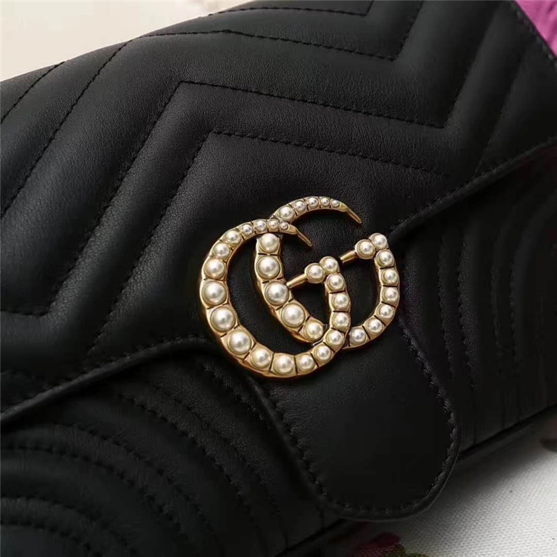 476809 GUCCI GG Marmont系列 絎縫 珍珠綴飾 多功能手包 黑色