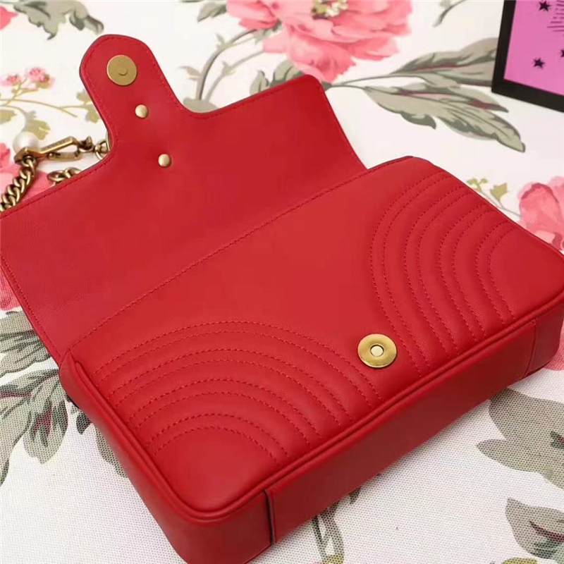 476809 GUCCI GG Marmont系列 絎縫 珍珠綴飾 多功能手包 紅色