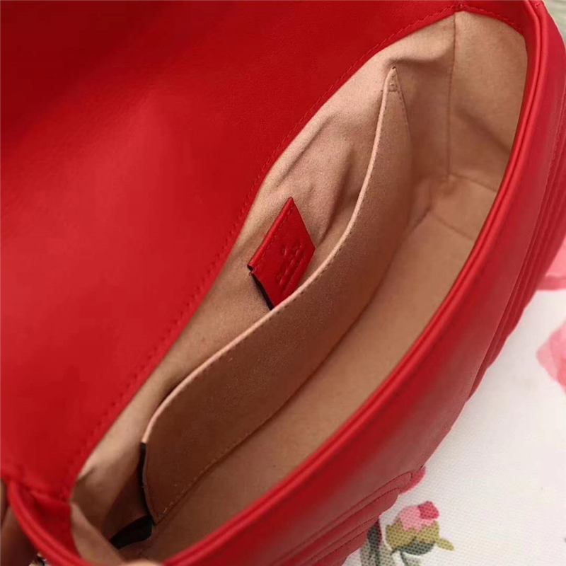 476809 GUCCI GG Marmont系列 絎縫 珍珠綴飾 多功能手包 紅色