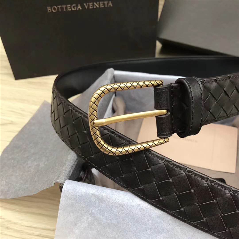 2408934 BV寶緹嘉 2017新款 金色針扣 手工編織 休閑皮帶 黑色