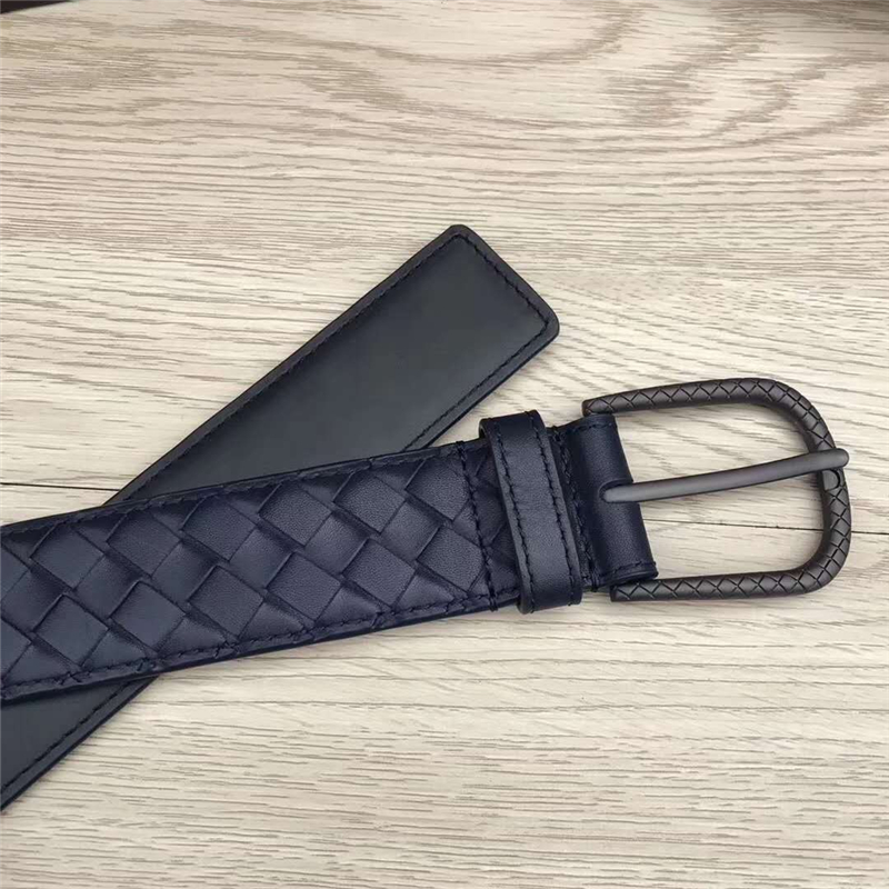 2408934 BV寶緹嘉 2017新款 黑色針扣 手工編織 休閑皮帶 藏藍色