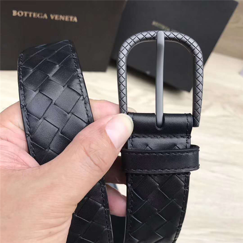 2408934 BV寶緹嘉 2017新款 黑色針扣 手工編織 休閑皮帶 黑色