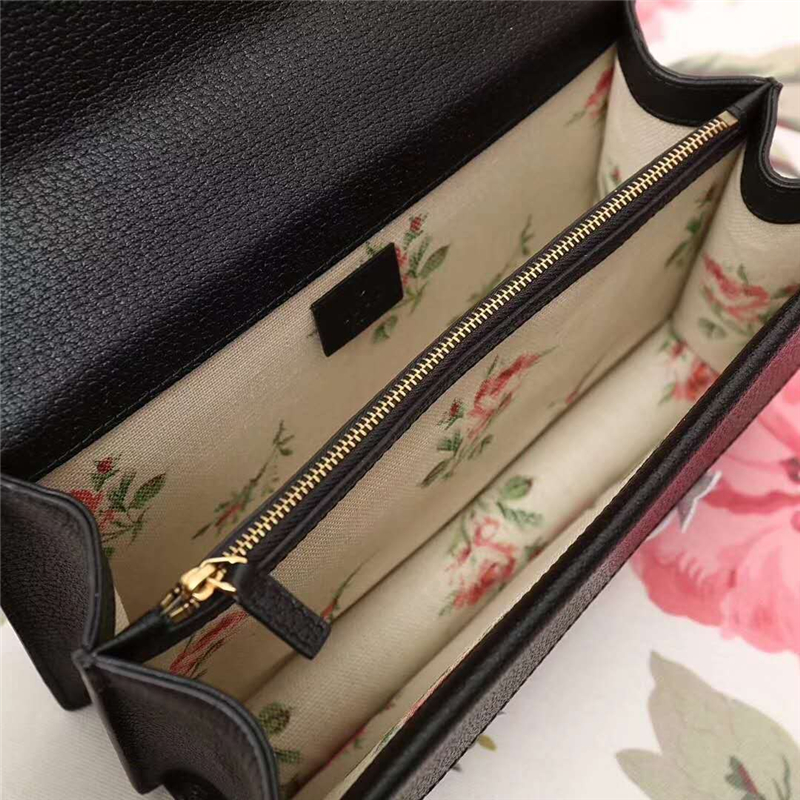 400249 Dionysus系列 刺繡喇叭花 織紋虎頭扣 酒神鏈條包 黑色