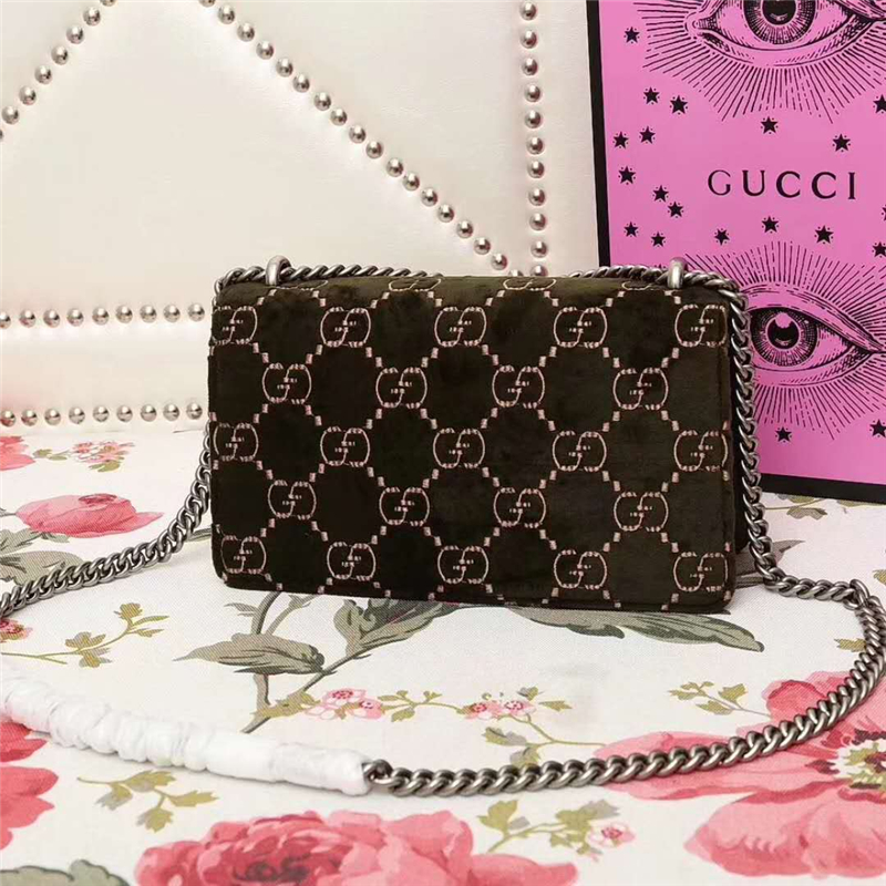 499623 Dionysus系列 GG天鵝絨 織紋虎頭扣 鏈條肩包 橄欖綠