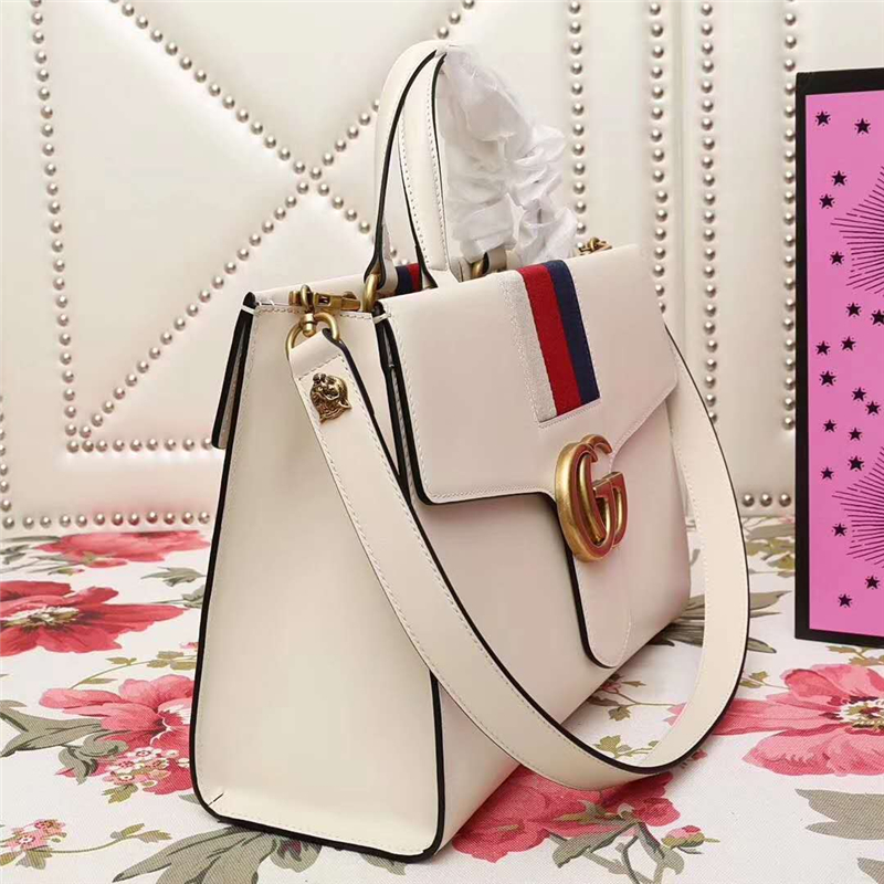 476470 GUCCI 新款 牛皮 GG翻蓋單肩包 白色