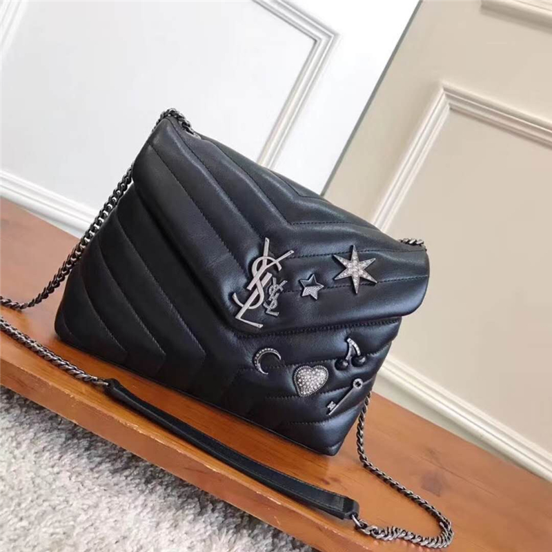 464676 YSL圣羅蘭 MONOGRAM 星星徽章 信封包 前翻蓋 鏈條包 黑色
