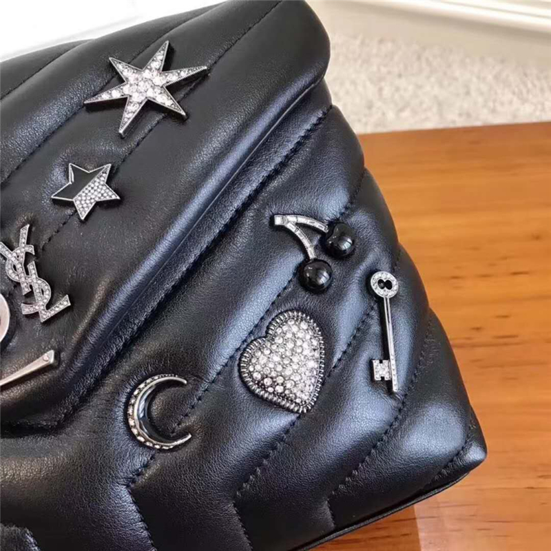 464676 YSL圣羅蘭 MONOGRAM 星星徽章 信封包 前翻蓋 鏈條包 黑色