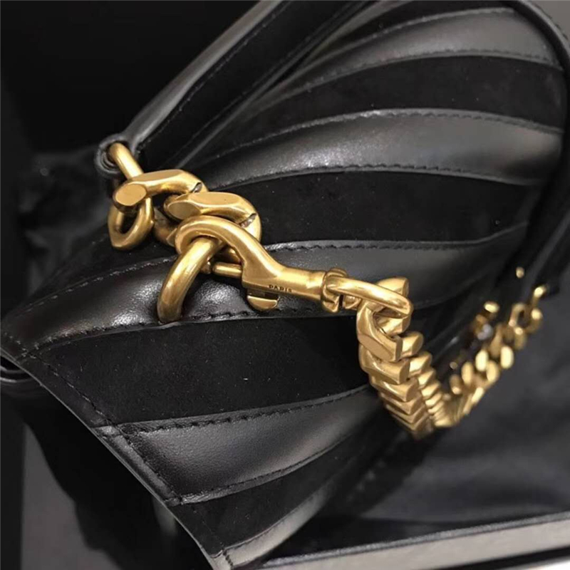 392738 YSL圣羅蘭 麂皮拼羊皮 V紋 大號 鏈條郵差包 黑色