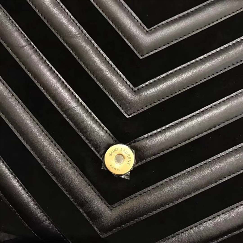 392738 YSL圣羅蘭 麂皮拼羊皮 V紋 大號 鏈條郵差包 黑色