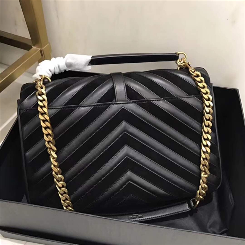 392738 YSL圣羅蘭 麂皮拼羊皮 V紋 大號 鏈條郵差包 黑色