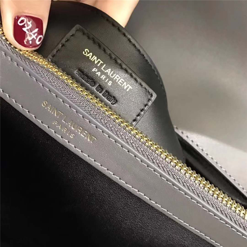 392738 YSL圣羅蘭 麂皮拼羊皮 V紋 大號 鏈條郵差包 灰色