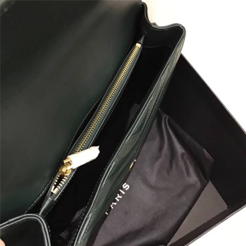 392738 YSL圣羅蘭 麂皮拼羊皮 V紋 大號 鏈條郵差包 墨綠色