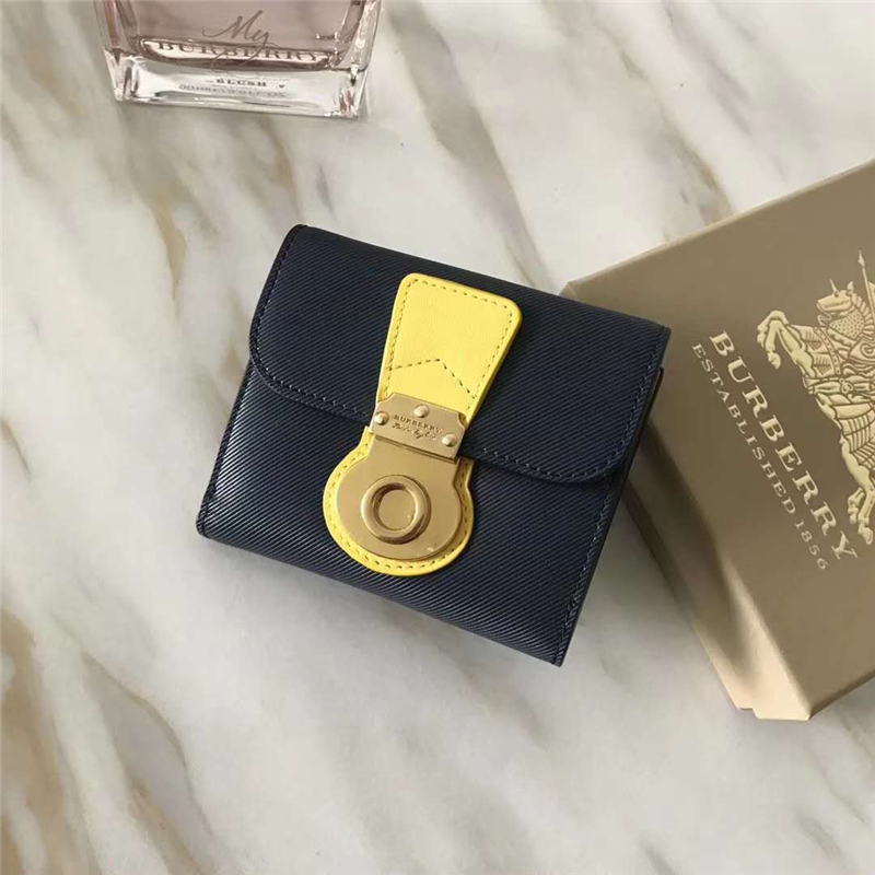 40554703 巴寶莉 DK88系列 拼色 Trench 皮革 短款錢夾 黑拼黃