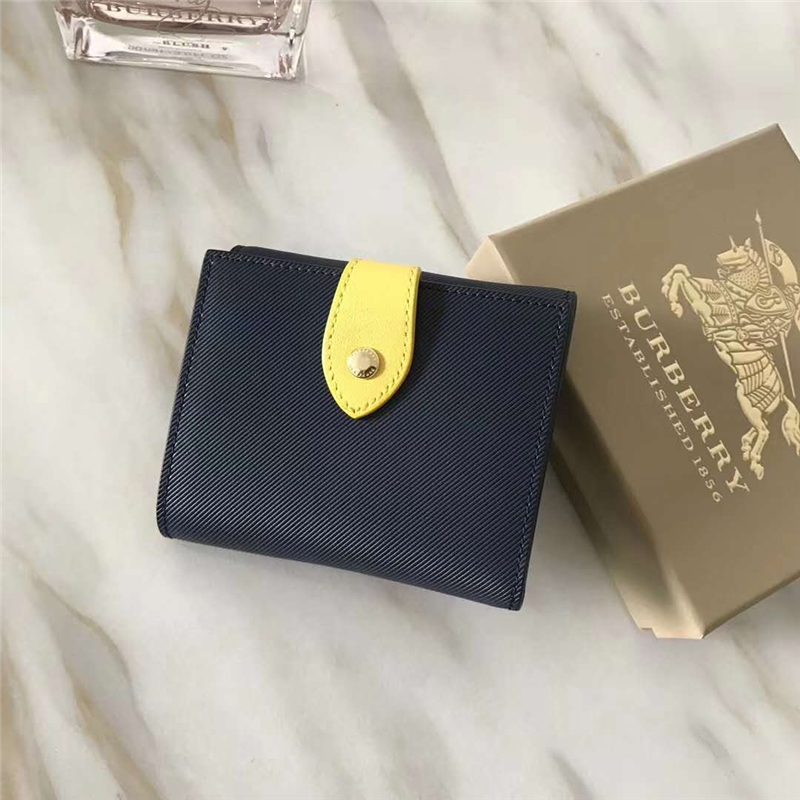 40554703 巴寶莉 DK88系列 拼色 Trench 皮革 短款錢夾 黑拼黃