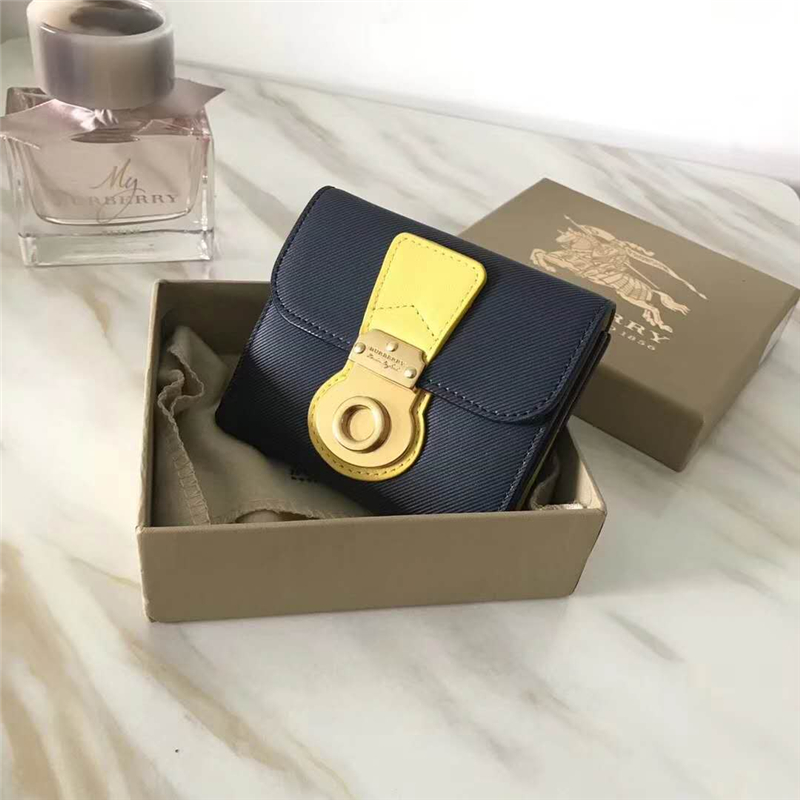 40554703 巴寶莉 DK88系列 拼色 Trench 皮革 短款錢夾 黑拼黃