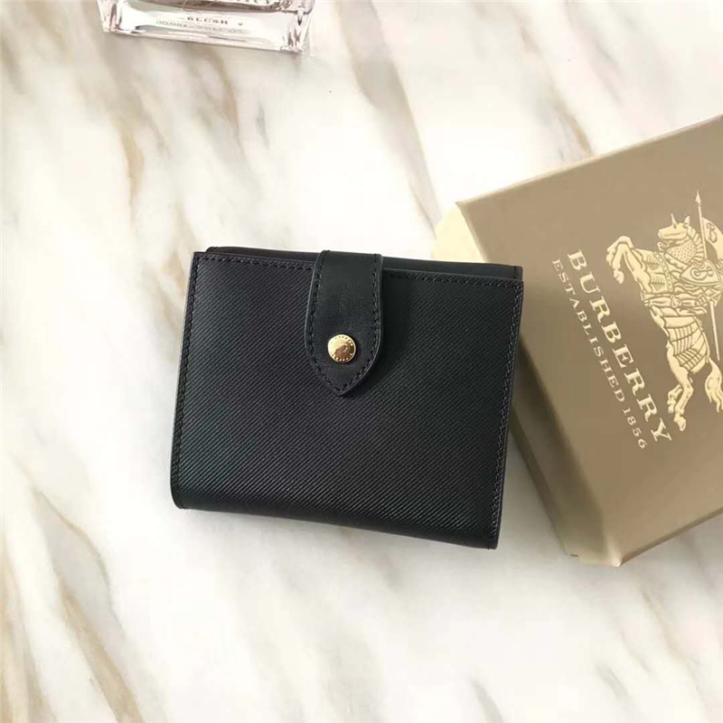 40554702 巴寶莉 DK88系列 拼色 Trench 皮革 短款錢夾 純黑色