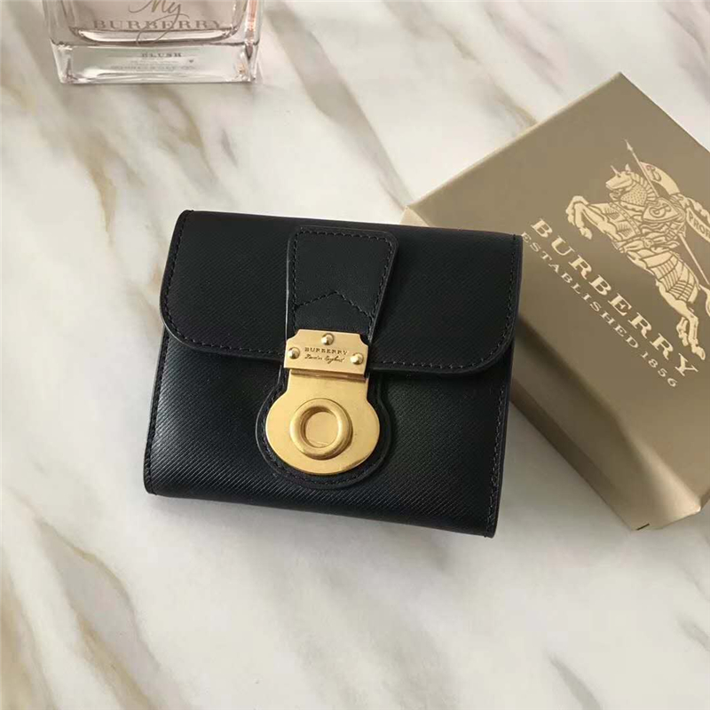 40554702 巴寶莉 DK88系列 拼色 Trench 皮革 短款錢夾 純黑色