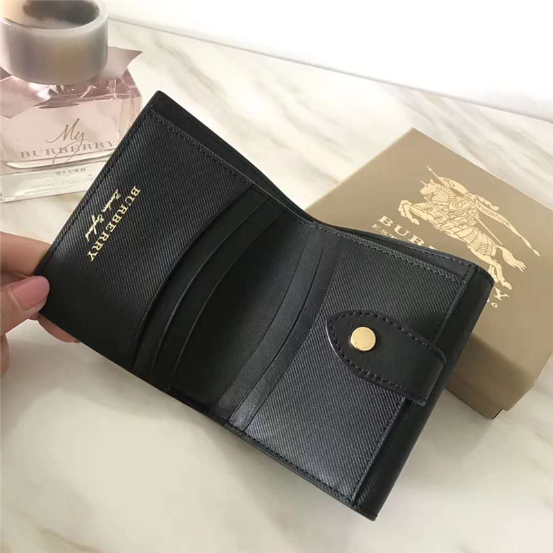 40554702 巴寶莉 DK88系列 拼色 Trench 皮革 短款錢夾 純黑色