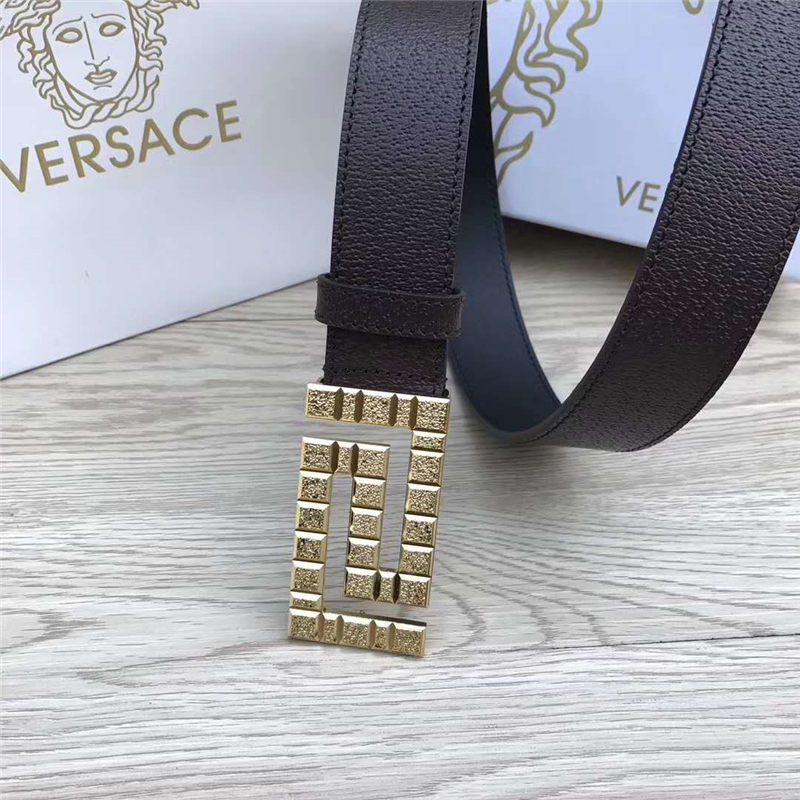 26082111 Versace范思哲 原單皮帶 原版皮回紋扣 粗紋金色扣