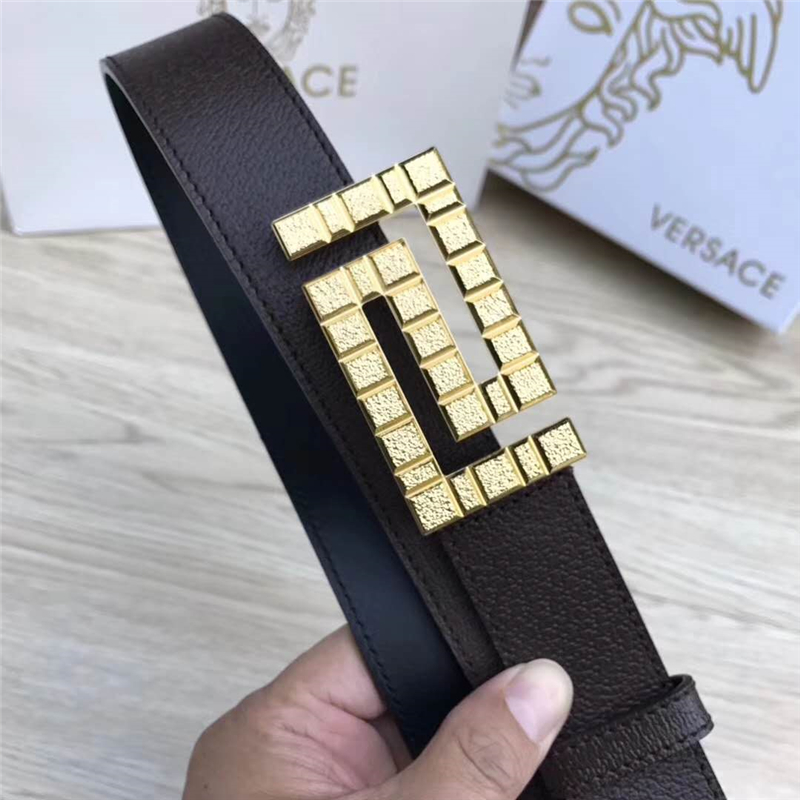 26082111 Versace范思哲 原單皮帶 原版皮回紋扣 粗紋金色扣