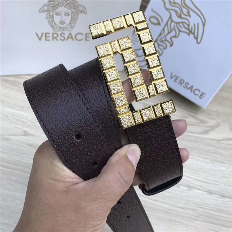 26082111 Versace范思哲 原單皮帶 原版皮回紋扣 粗紋金色扣