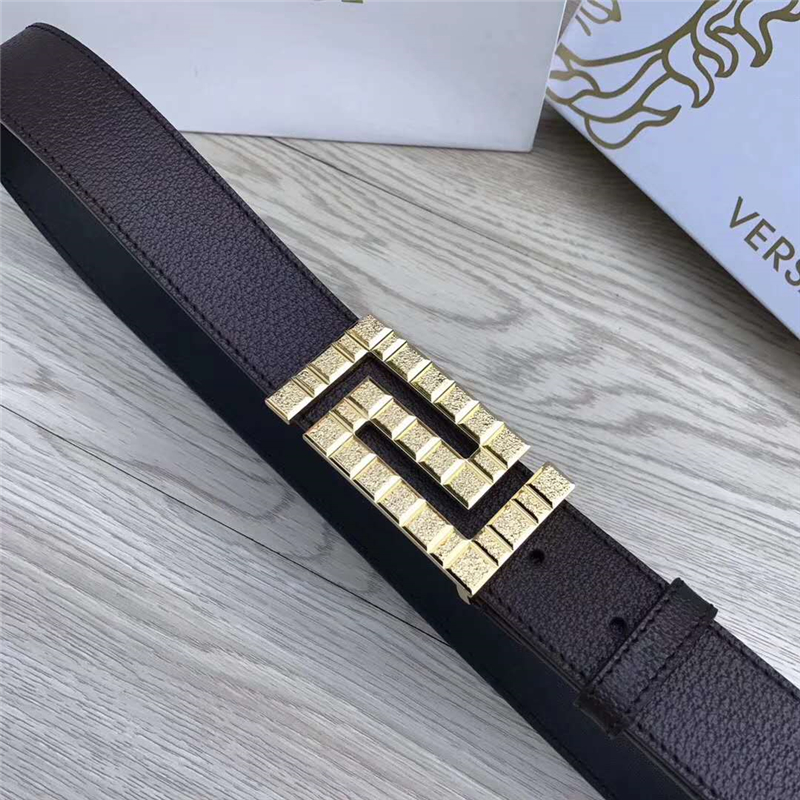 26082111 Versace范思哲 原單皮帶 原版皮回紋扣 粗紋金色扣