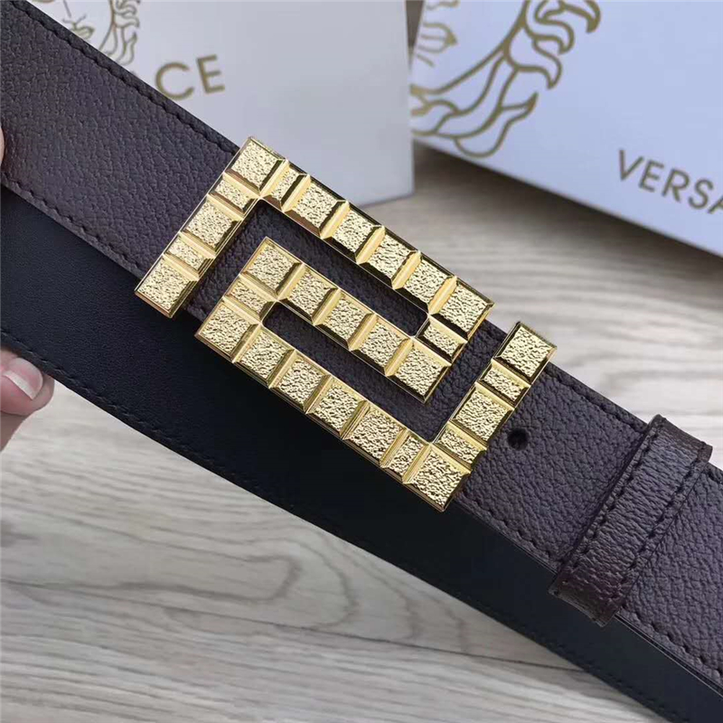 26082111 Versace范思哲 原單皮帶 原版皮回紋扣 粗紋金色扣