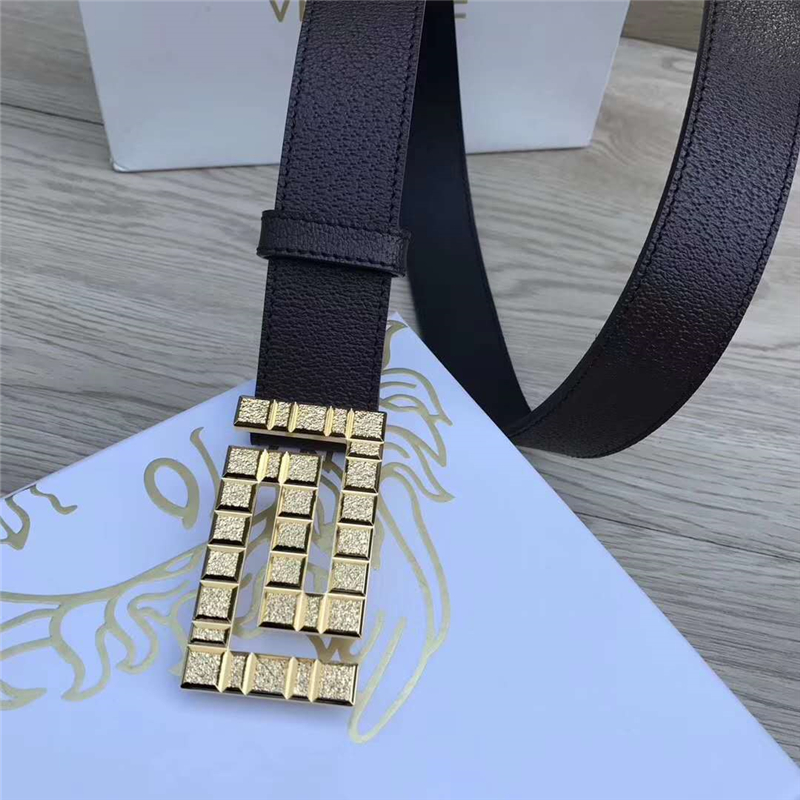 26082111 Versace范思哲 原單皮帶 原版皮回紋扣 粗紋金色扣