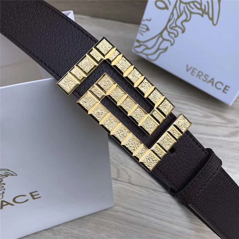 26082111 Versace范思哲 原單皮帶 原版皮回紋扣 粗紋金色扣