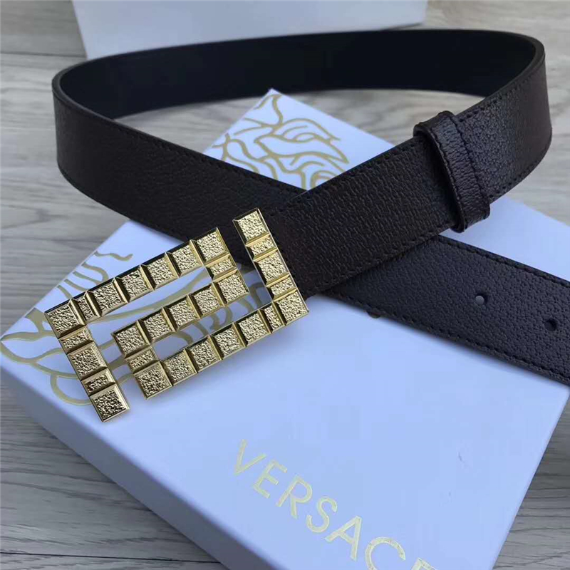 26082111 Versace范思哲 原單皮帶 原版皮回紋扣 粗紋金色扣