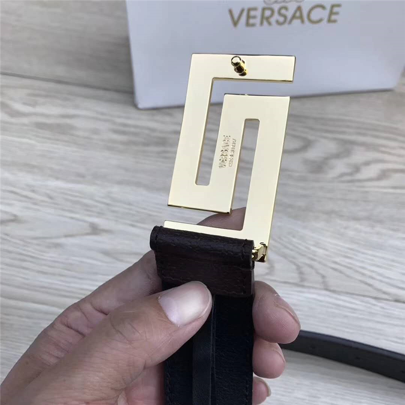 26082111 Versace范思哲 原單皮帶 原版皮回紋扣 粗紋金色扣
