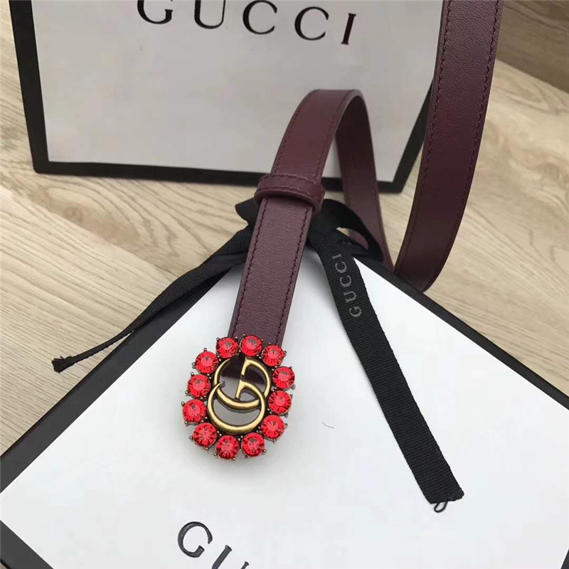 Gucci 模特走秀款 紅色水晶 雙G帶扣 皮革腰帶 葡萄紫