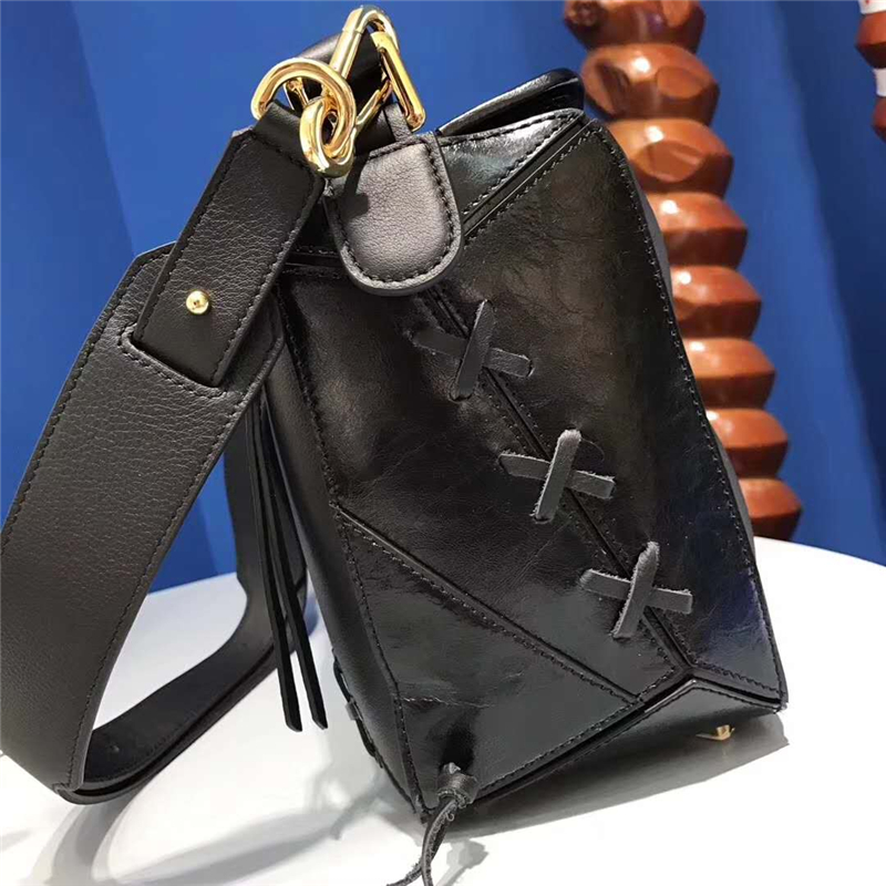Loewe羅意威 Puzzle 編織款 拼接幾何包 手提肩包 黑色