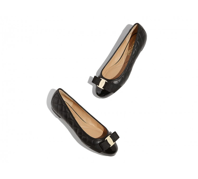 672100 Ferragamo菲格拉慕 VARINA 絎縫 芭蕾舞平底鞋 黑色
