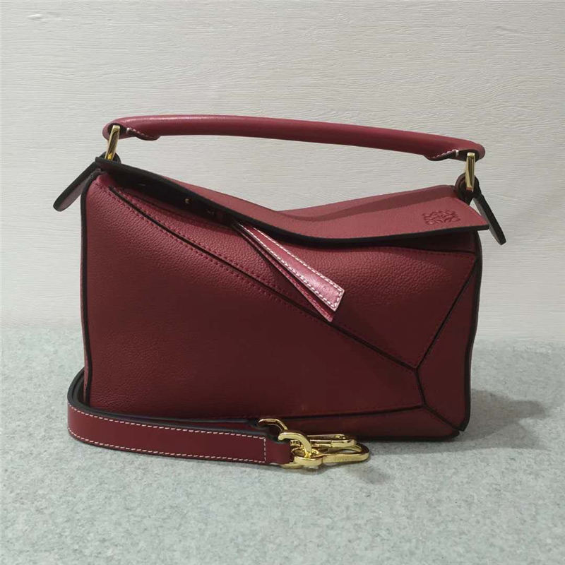 88597 LOEWE羅意威 Puzzle Small Bag 幾何形拼接 單肩手提包 酒紅色