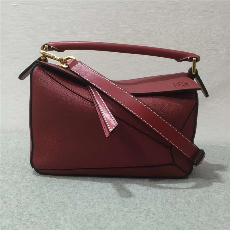 88597 LOEWE羅意威 Puzzle Small Bag 幾何形拼接 單肩手提包 酒紅色