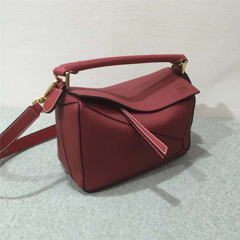 88597 LOEWE羅意威 Puzzle Small Bag 幾何形拼接 單肩手提包 酒紅色