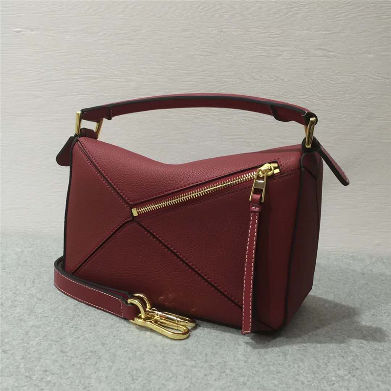 88597 LOEWE羅意威 Puzzle Small Bag 幾何形拼接 單肩手提包 酒紅色