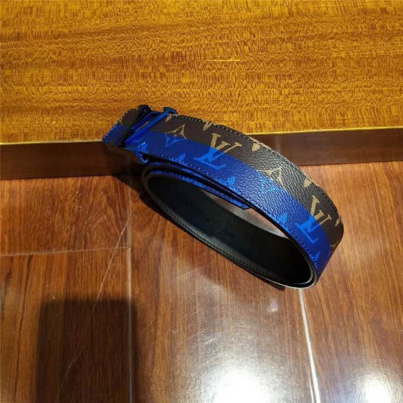 MP033 LV新版 Initiales腰帶 Double Monogram雙色 男士腰帶 藍拼啡