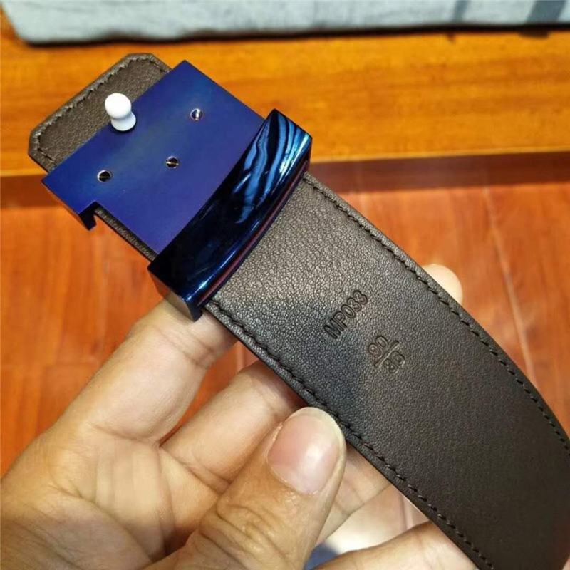 MP033 LV新版 Initiales腰帶 Double Monogram雙色 男士腰帶 藍拼啡