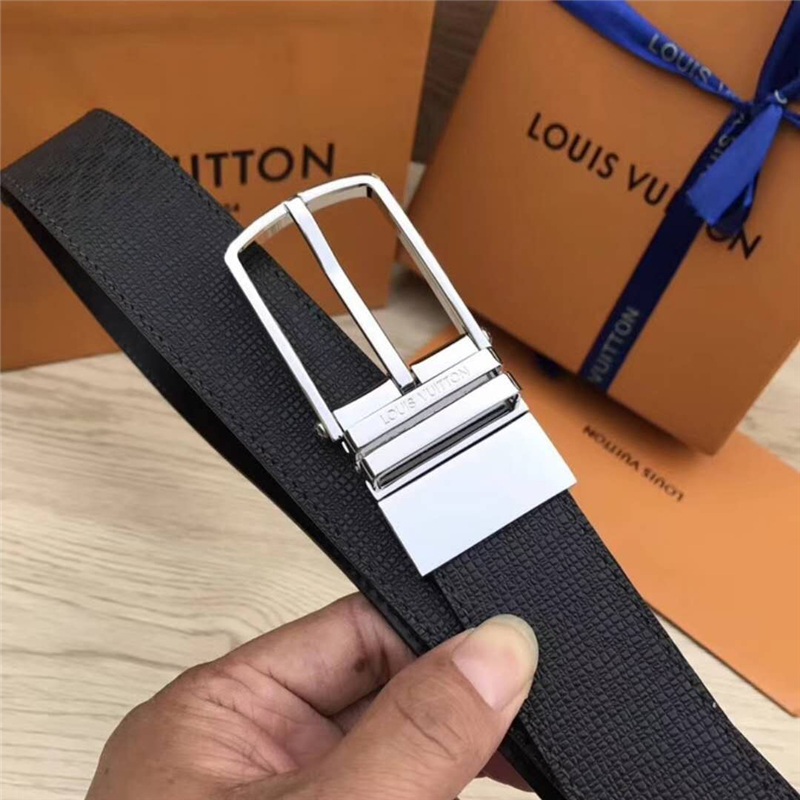 MP027 LV 專柜新包裝 轉動扣 手工縫線 雙面可用 LV男士腰帶 黑色