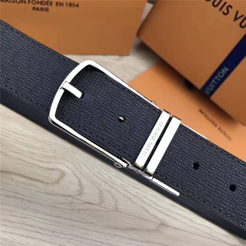 MP027 LV 專柜新包裝 轉動扣 手工縫線 雙面可用 LV男士腰帶 黑色