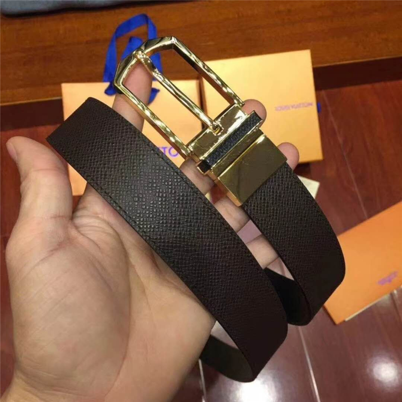 M9072S LV腰帶 Taiga皮革 SLENDER 雙面可用 男士腰帶 啡黑金扣