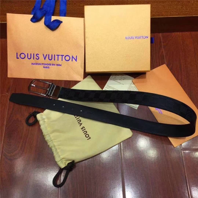 M9906T LV腰帶 SLENDER 方格壓紋 雙面可用 男士腰帶 黑色