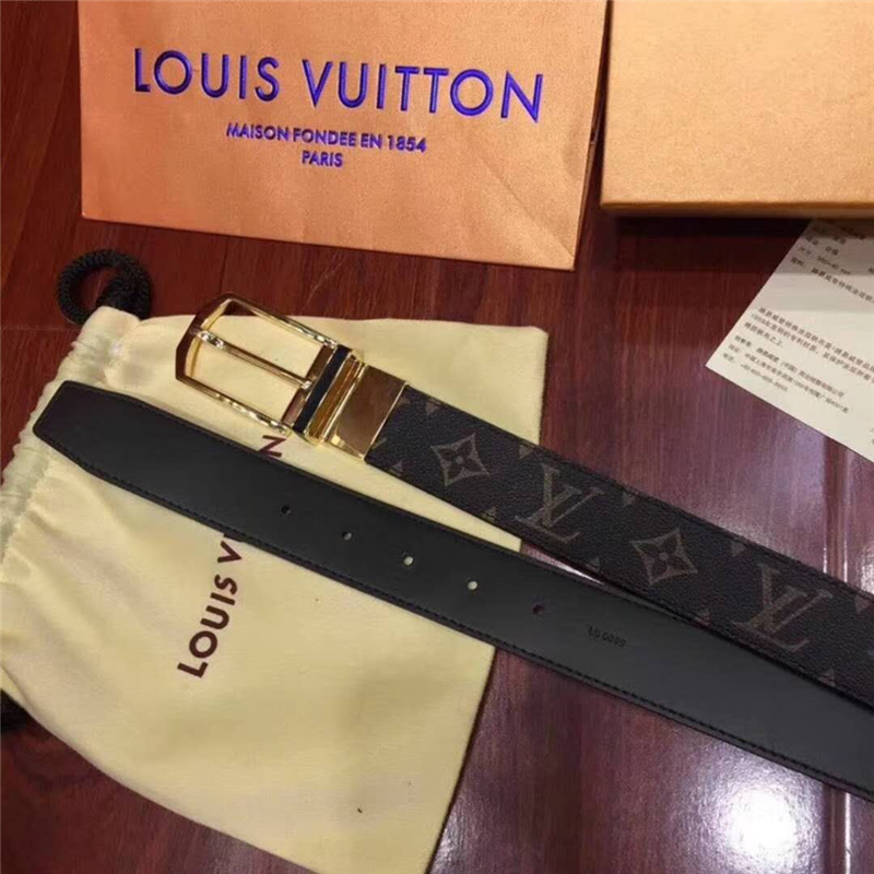 M9054Q LV腰帶 SLENDER 雙面可用 海外原單貨 手工縫線 男士腰帶 金扣啡老花