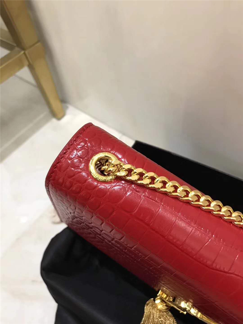 326076 YSL圣羅蘭 專柜最新 細鱷魚紋 流蘇包 大紅金鏈