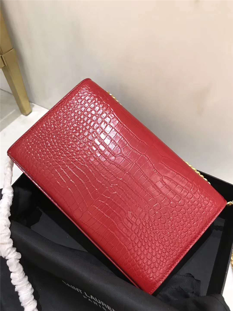 326076 YSL圣羅蘭 專柜最新 細鱷魚紋 流蘇包 大紅金鏈